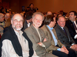 Assemble d'investiture dans Rousseau: David Levine, Roger Bertrand, Franois Legault et le PM Bernard Landry